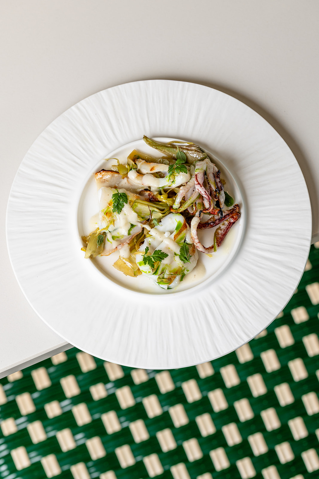 Calamaretti alla Griglia con funghi porcini e crema di zucca mantovana