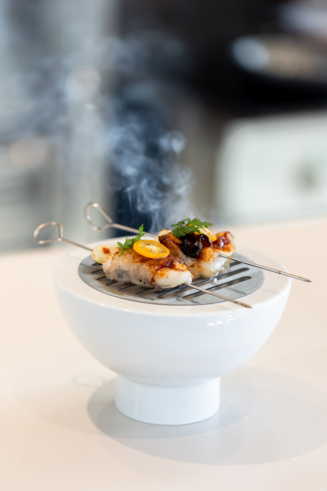 Spiedino di Ricciola Lardo e BBQ di Mare